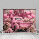 Aperturee - Aperturee Pink Truck Heart Balloons Floral Romantic Backdrop